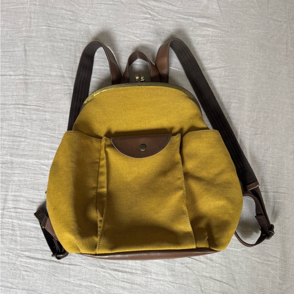 Brown Leather & Yellow Canvas Backpack Pocchiri (ぽっちり) Made in Japan